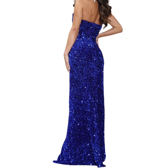 Moda Glam 'Dita Strapless Sequin Embellished Velvet Gown in Royal Blue - Picture 5 of 16